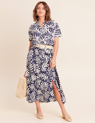Jupe longue &eacute;vas&eacute;e fendue bleu femme