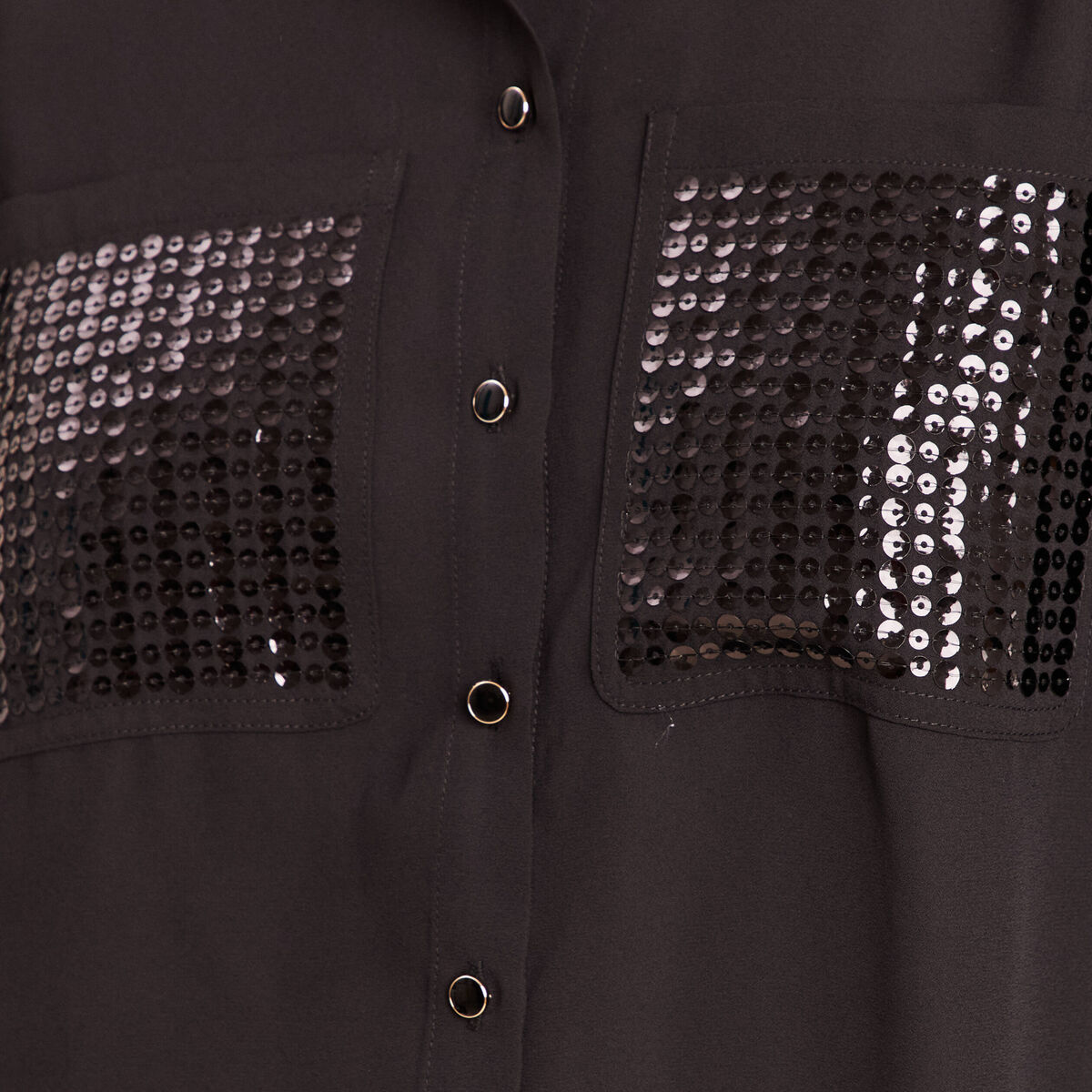 Chemise fluide &agrave; sequins manches longues noir femme