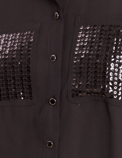 Chemise fluide &agrave; sequins manches longues noir femme