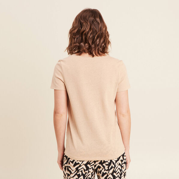 t shirt manches courtes col en v sable femme T-shirt manches courtes col en V sable femme