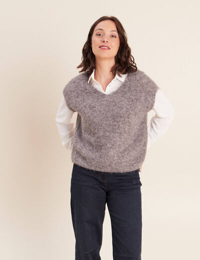 Pull sans manches gris fonc&eacute; femme