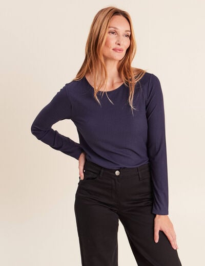 T-shirt thermique ajust&eacute; manches longues bleu marine femme