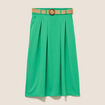 Jupe longue évasée ceinturée vert femme