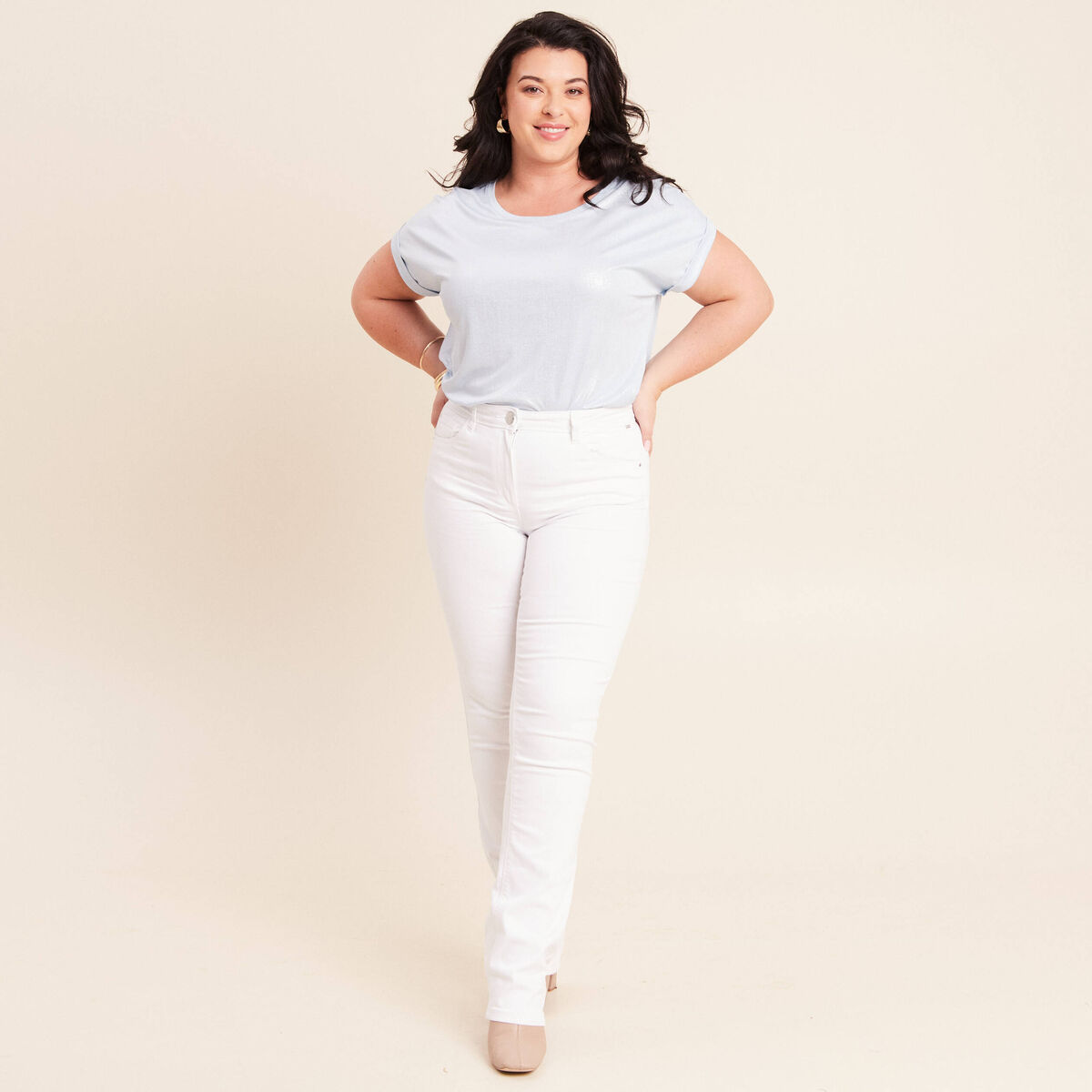 Jean coupe droite taille haute blanc femme