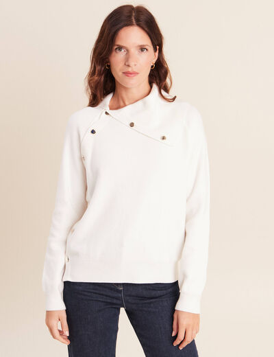 Pull droit col montant manches longues ecru femme