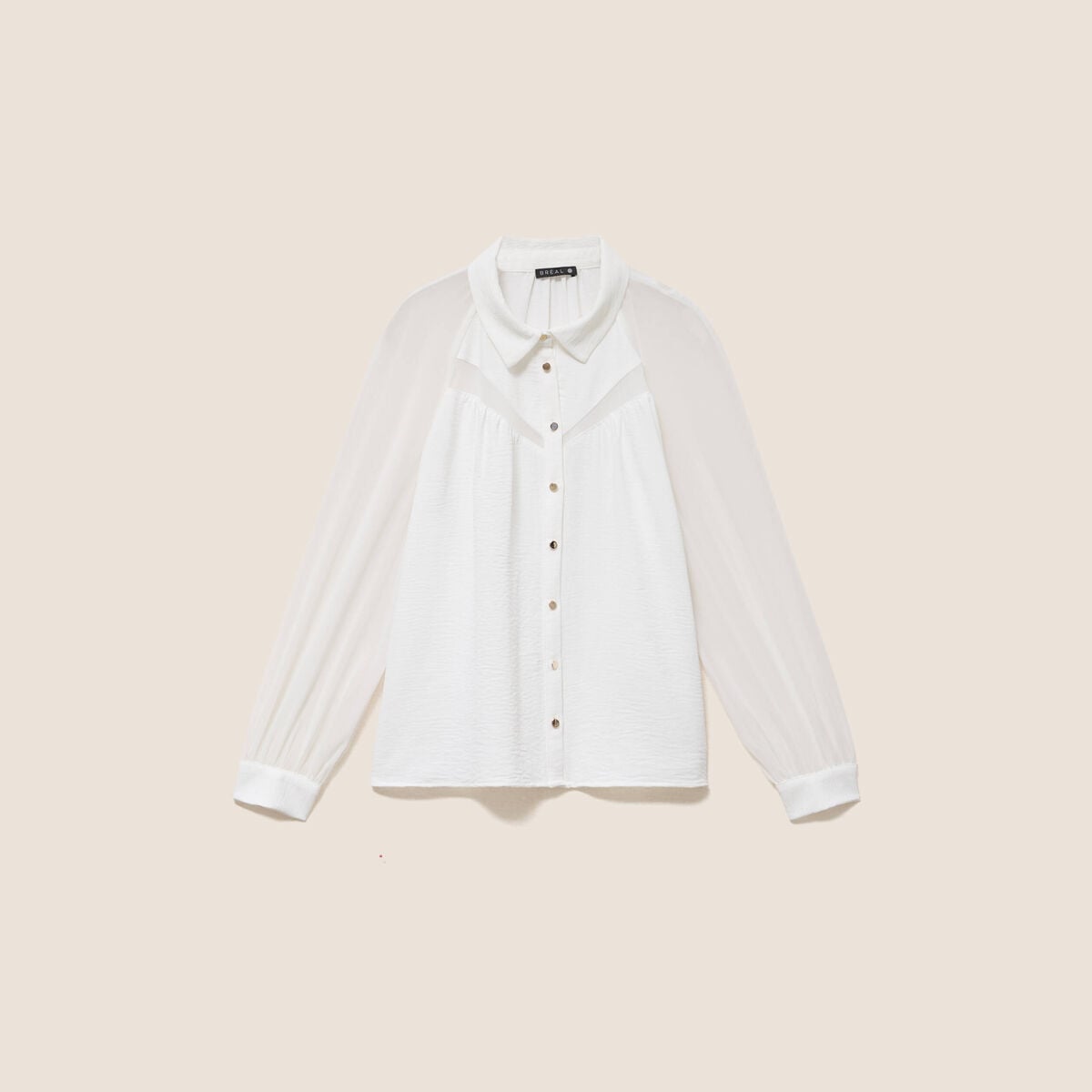 Chemise ample voile doubl&eacute;e col chemise ecru femme