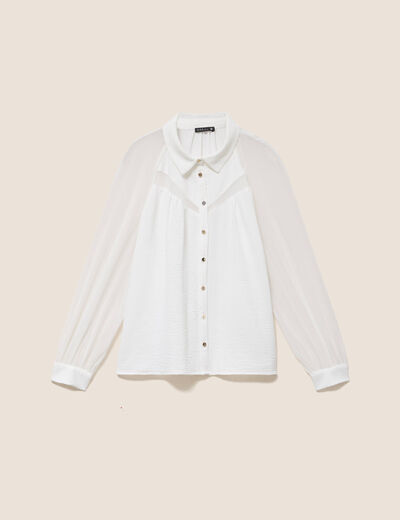 Chemise ample voile doubl&eacute;e col chemise ecru femme