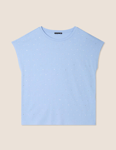 T-shirt manches courtes strass bleu ciel femme