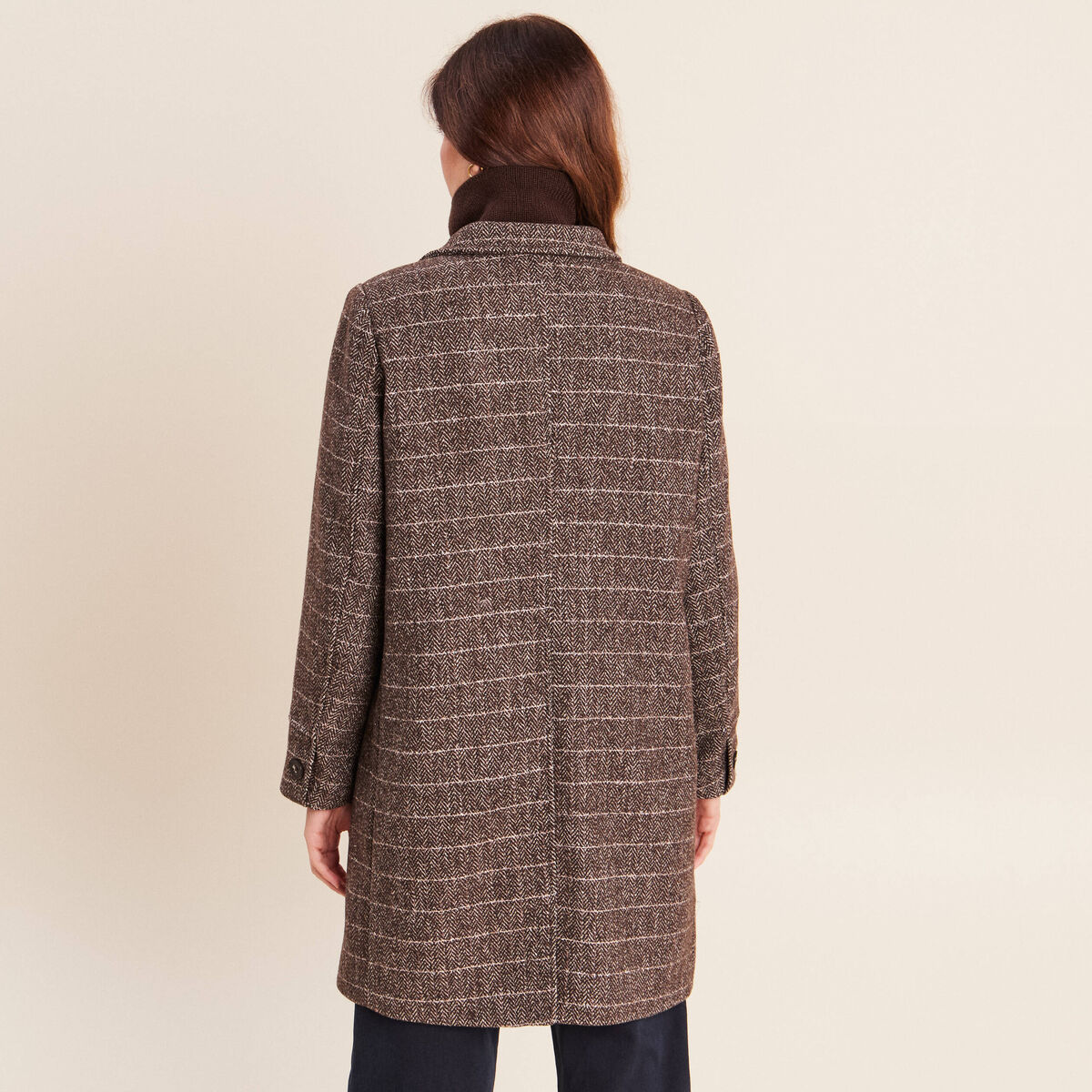 Manteau col montant doubl&eacute; marron femme