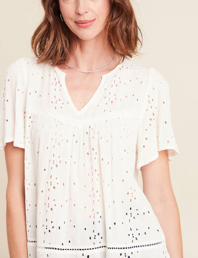 Blouse ample manches courtes ecru femme