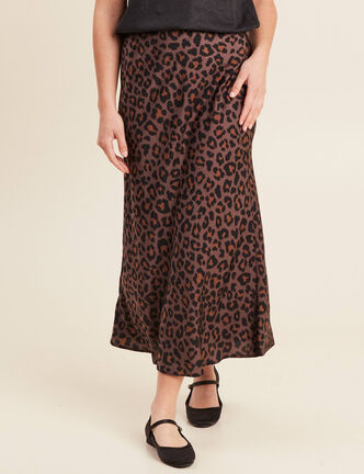 Jupe longue effet satin marron femme