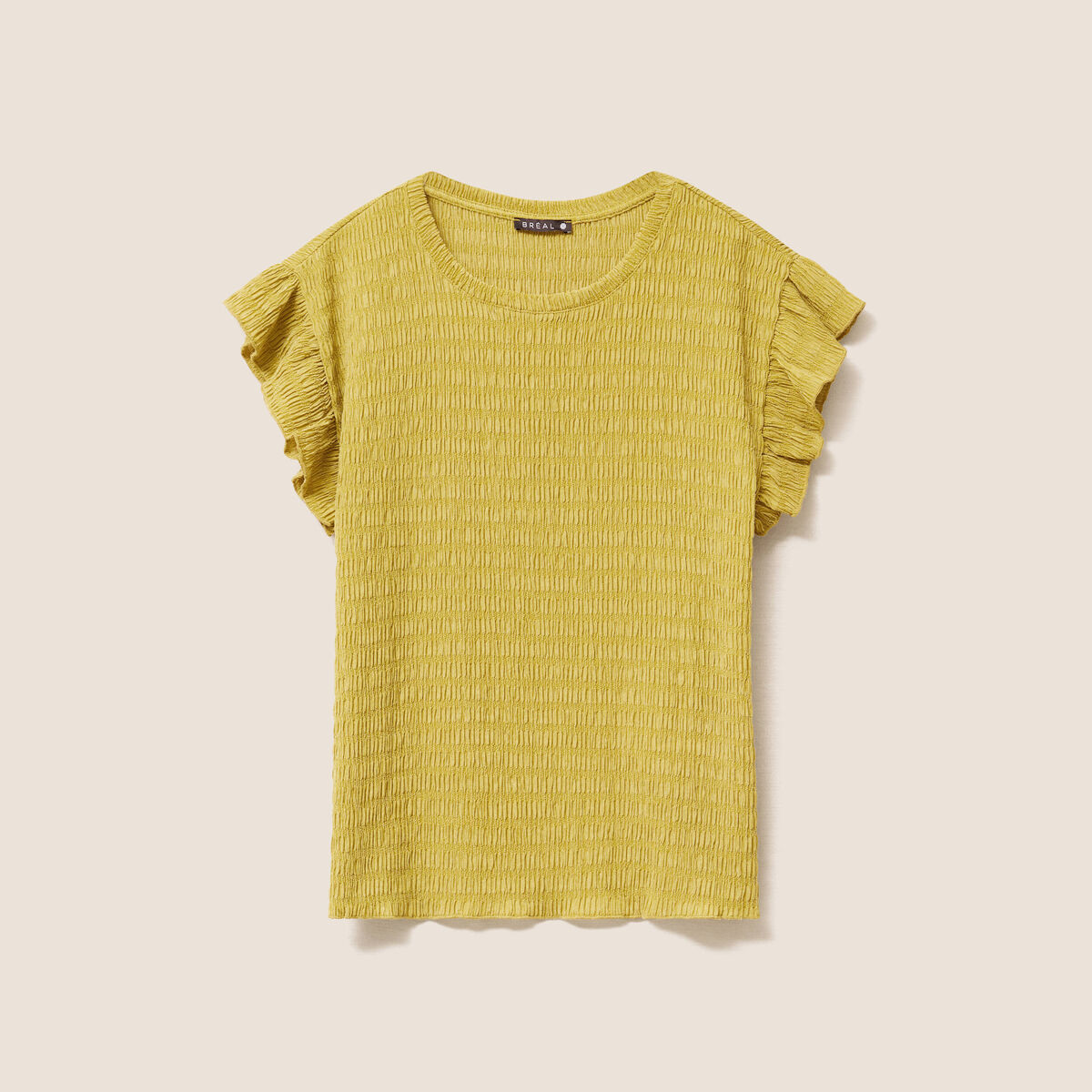 T-shirt col rond manches courtes vert olive femme