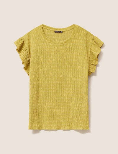 T-shirt col rond manches courtes vert olive femme