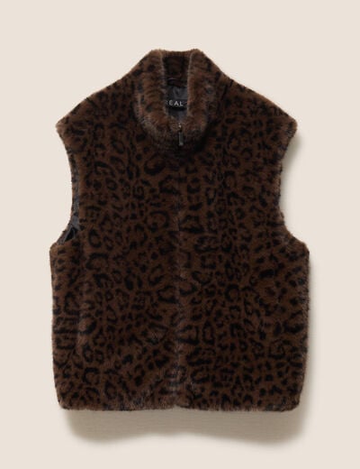 Veste col montant doubl&eacute;e marron femme