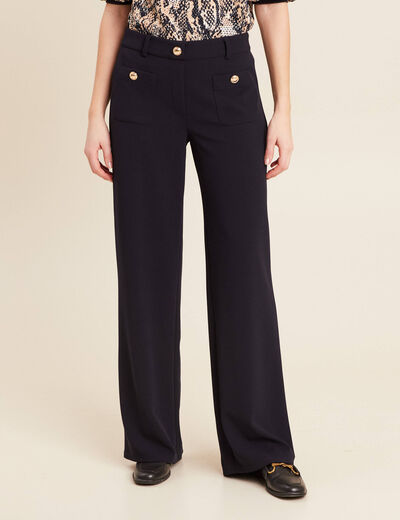 Pantalon droit taille haute bleu foncé femme