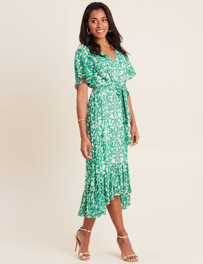 Robe longue évasée fluide vert femme