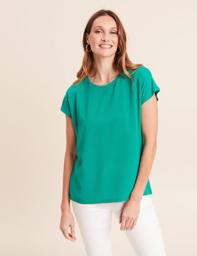 T-shirt bi-mati&egrave;re manches courtes vert menthe femme