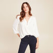 Blouse col v manches 3/4 fluide ecru femme