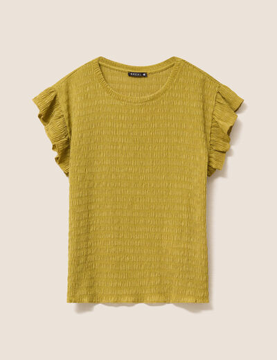 T-shirt col rond manches courtes vert olive femme