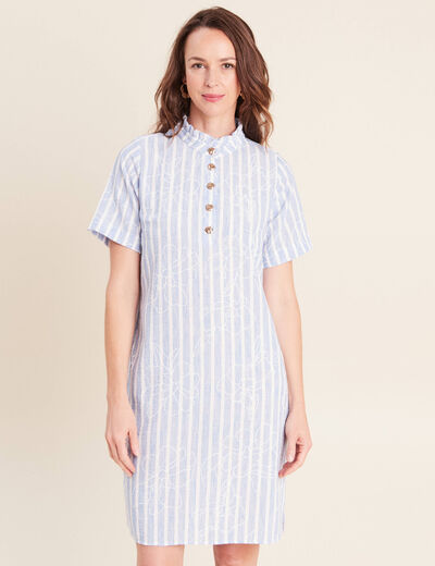 Robe droite courte col montant bleu femme