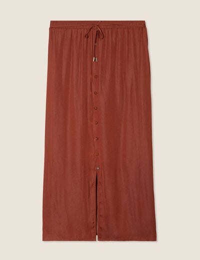 Jupe longue évasée satin marron foncé femme