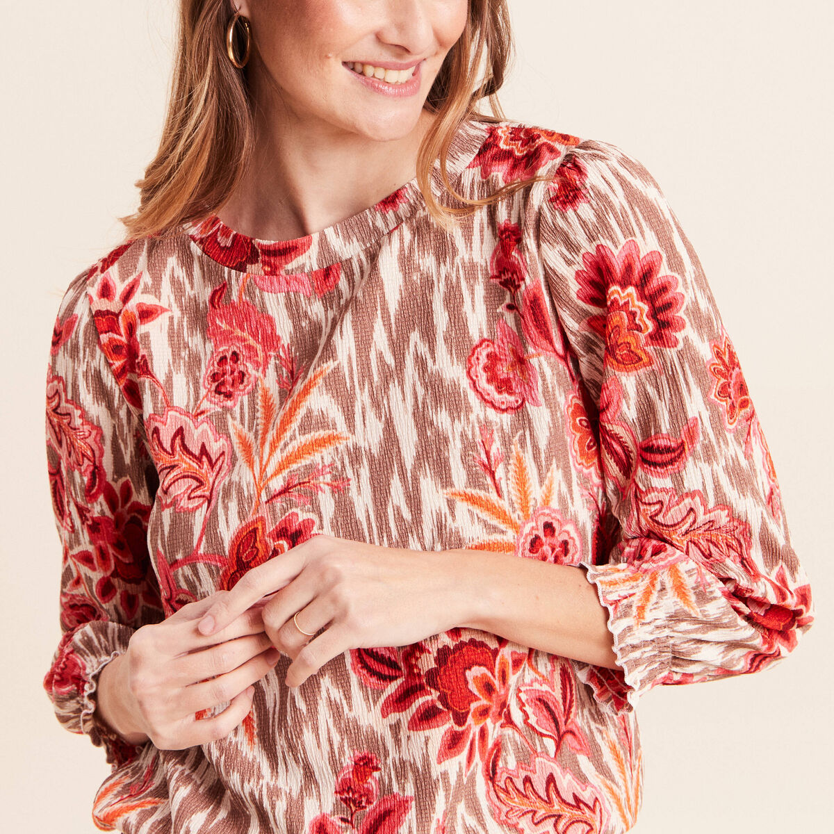 T-shirt manches 3/4 rose femme