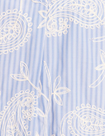 Blouse ample manches longues brod&eacute;e bleu ciel femme
