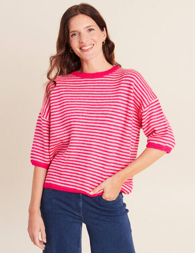 Pull droit col rond manches 3/4 rose femme