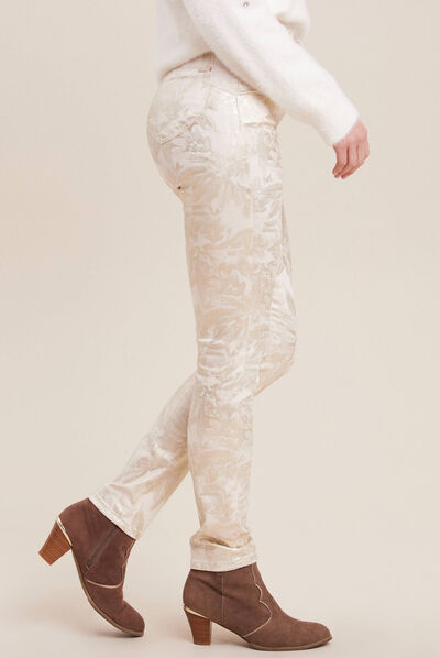 Pantalon ajusté denim blanc femme