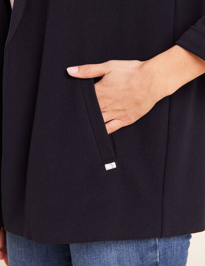 Veste longue droite col tailleur bleu fonc&eacute; femme