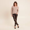 Pull col V manches longues taupe femme