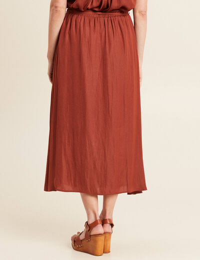 Jupe longue évasée satin marron foncé femme