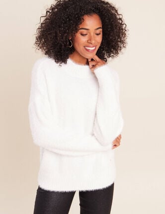 Pull col montant doux ecru femme