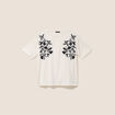 T-shirt ample col rond brod&eacute; ecru femme