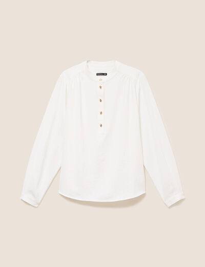 Blouse manches longues satin&eacute;e ecru femme