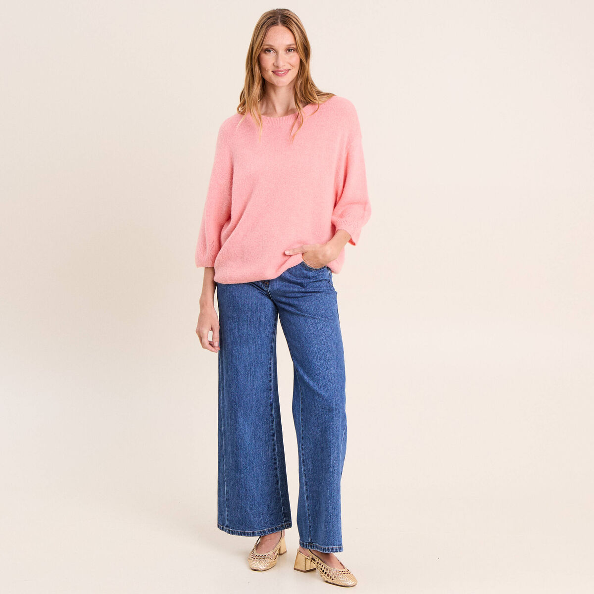 Pull manches coudes rose femme