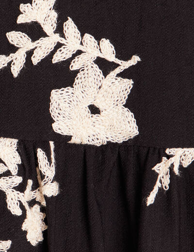 Robe courte &eacute;vas&eacute;e col v manches 3/4 noir femme