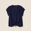 T-shirt bas resserr&eacute; manches courtes bleu marine femme