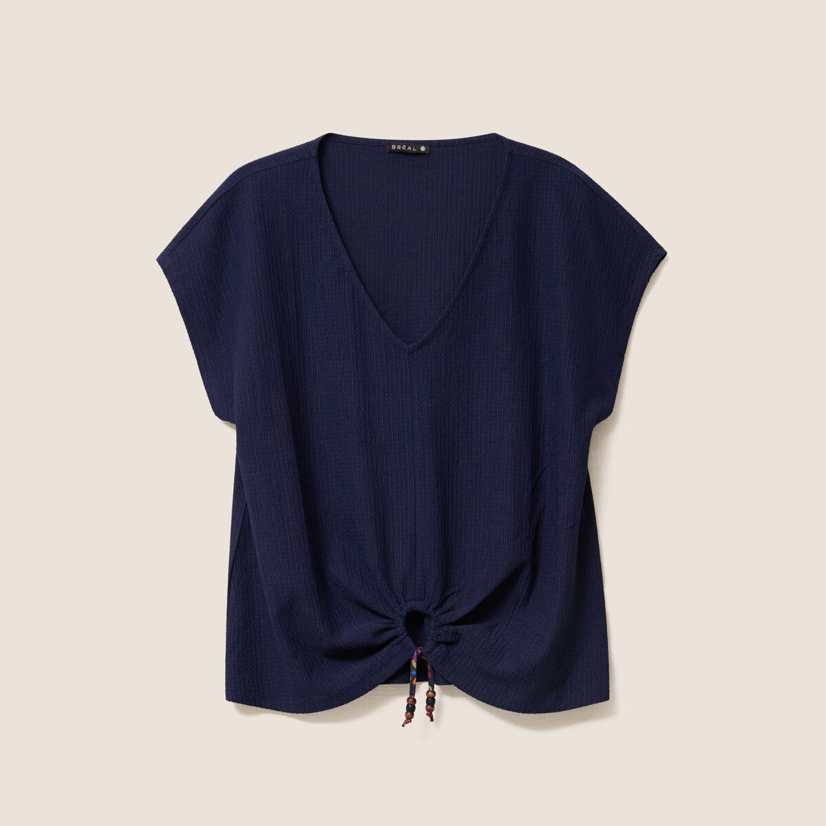 T-shirt bas resserr&eacute; manches courtes bleu marine femme