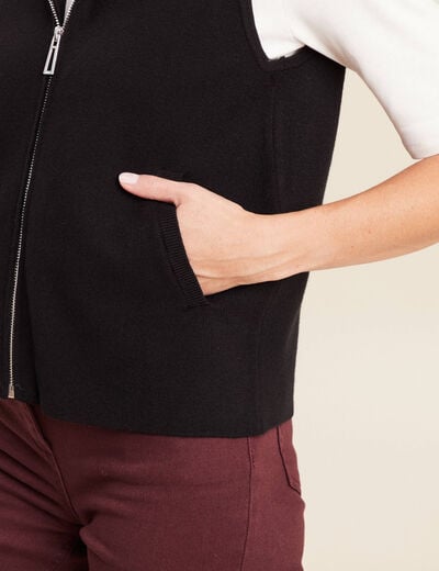Gilet droit mi-long &agrave; capuche noir femme