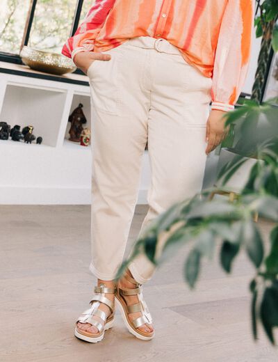 Pantalon large 7/8ème ivoire femme
