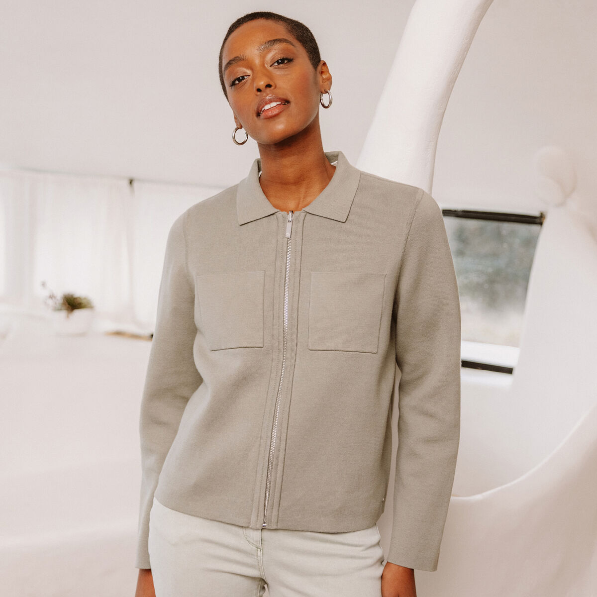 Gilet r&eacute;versible manches longues vert femme