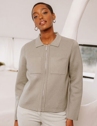 Gilet r&eacute;versible manches longues vert femme