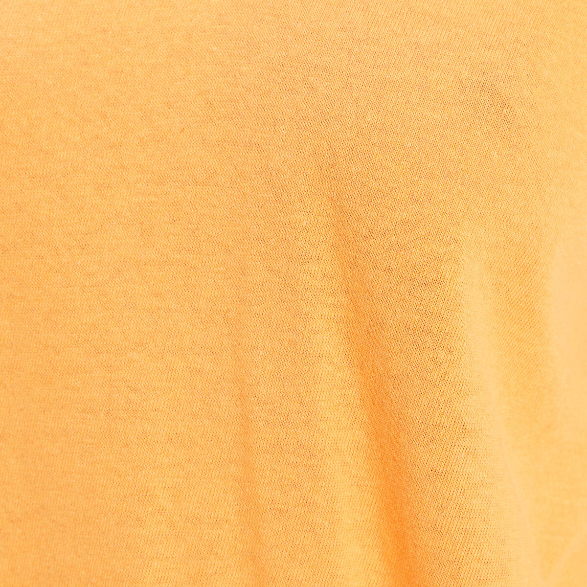 T-shirt col v manches courtes aspect lin orange clair femme