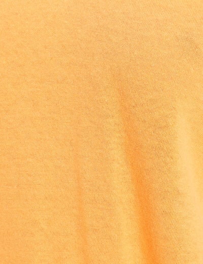T-shirt col v manches courtes aspect lin orange clair femme