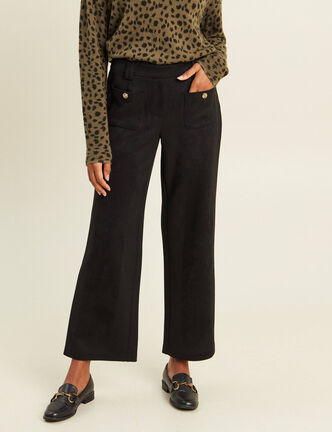 Pantalon aspect daim noir femme