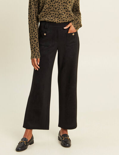 Pantalon aspect daim noir femme