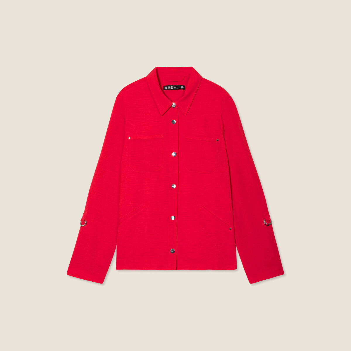 Veste cintr&eacute;e boutonn&eacute;e rouge femme
