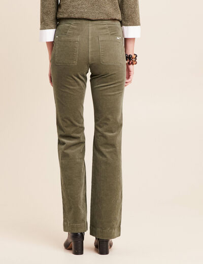 Pantalon bootcut taille haute velours vert kaki femme