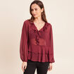 Blouse ample en voile manches longues prune femme